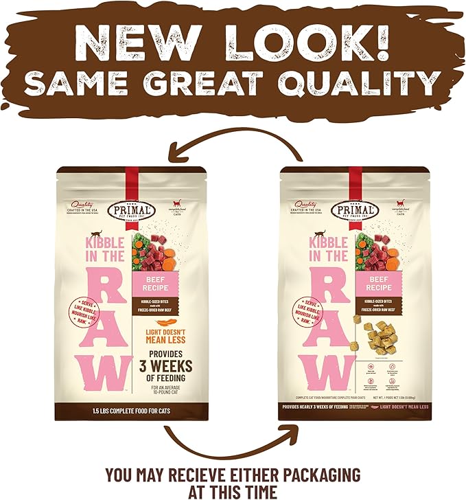 Primal Kibble in The Raw, Freeze Dried Cat Food, Beef, Scoop & Serve, Made with Raw Protein, Whole Ingredient Nutrition, Crafted in The USA, Dry Cat Food, 24 Ounce (1.5 lb) Bag