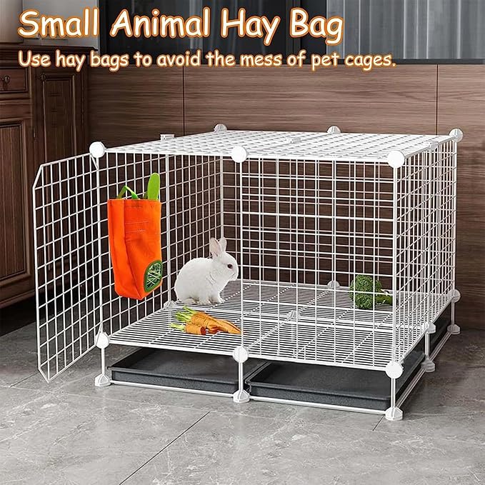 GKYZBB Rabbit Hay Feeder Bag for Cage Guinea Pig Timothy Hay Dispenser Storage Manger Hanging Large Less Waste for Bunny(Carrot)