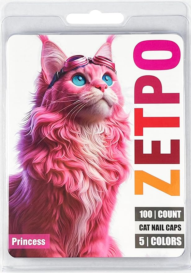zetpo 100 pcs Cat Nail Caps | Cat Claw Covers | with Adhesives and Applicators (L, Orange, Red, Neon Red, Bright Pink, Rose)
