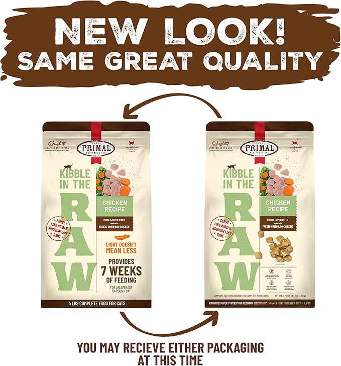 Primal Kibble in The Raw, Freeze Dried Cat Food, Chicken, Scoop & Serve, Made with Raw Protein, Whole Ingredient Nutrition, Crafted in The USA, Dry Cat Food, 64 Ounce (4 lb) Bag