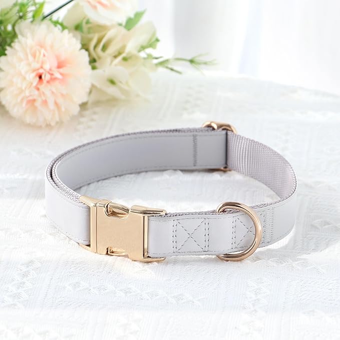 PET ARTIST Soft PU Leather Dog Collar for Large Dogs, Bright & Classic Nylon Padded Durable Dog Collar Leather with Quick Release Metal Buckle Adjustable for Male Dogs, Neck Fit 16-27"