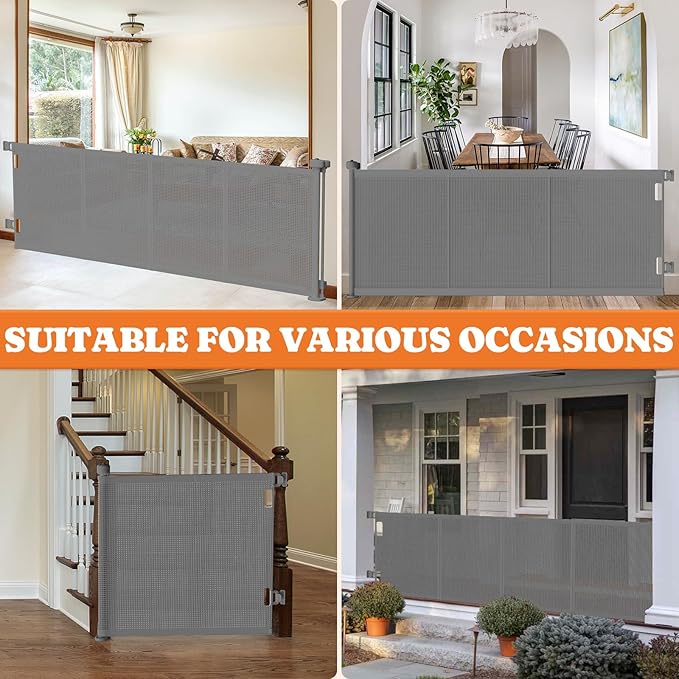 Upgrade 71" Retractable Baby Gates with Reinforced Strips, 41" Tall Retractable Gate Indoor for Baby and Pet, Outdoor Dog Gates for Stairs, Doorways, Hallways-Grey