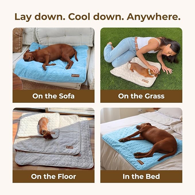 Dog Cooling Mat- Ice Silk Summer Comfort, Self Cooling, Non-Slip Dog Pad, Durable & Washable, Mat for Extra Large Dogs 85x115 cm, Support Shelter Dogs with Every Purchase (Beige)