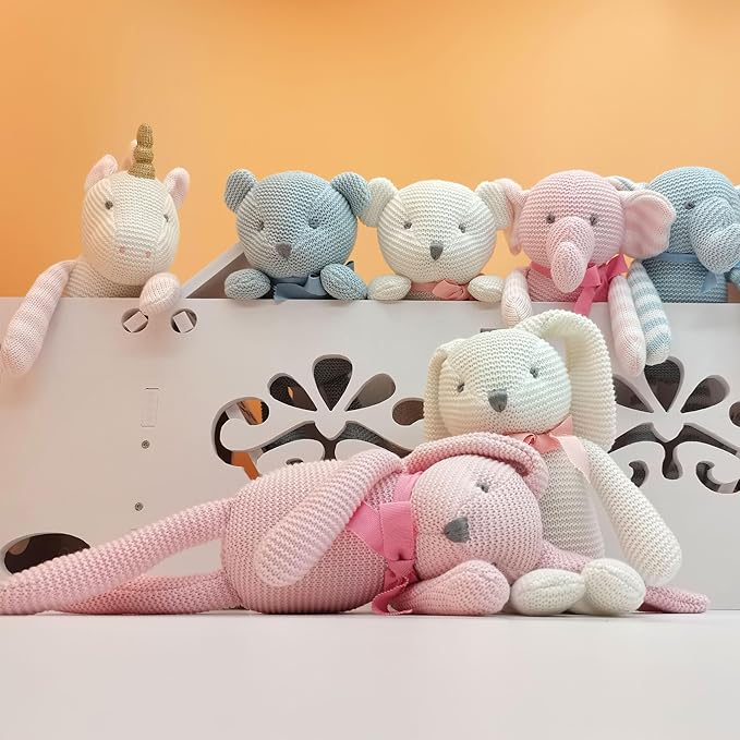 100% Organic Cotton Baby Toys Pink Elephant Stuffed Animals for Newborn 7.1"