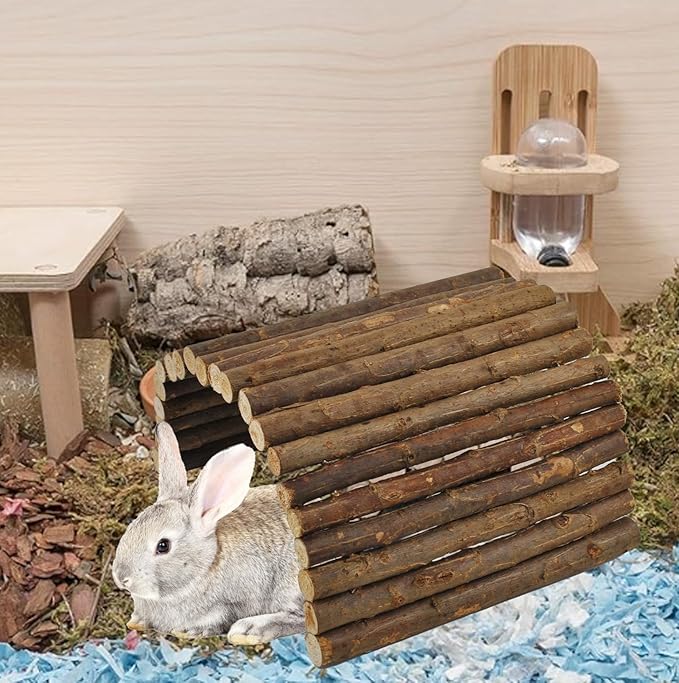 kathson Rabbit Wooden Bridge(20.0 x 11.8 inches),Guinea Pig Wood Tunnel Large Bunny Ladders Small Animal Flexible Hideout for Hamster Chinchillas Guinea Pig Hedgehog and Other Rodents