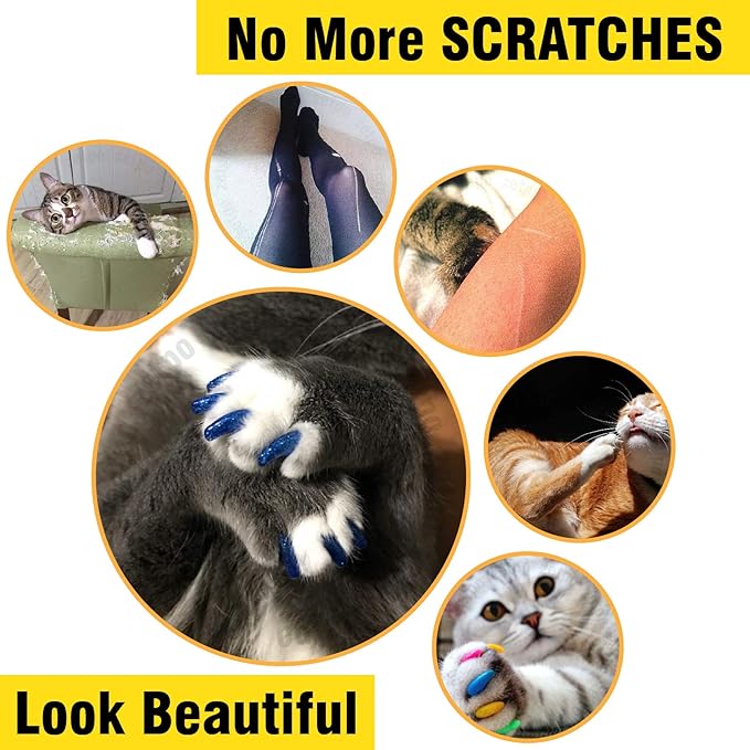 zetpo 12 Colors / 120 pcs Cat Claw Covers | Cats Nail Caps with Adhesives and Applicators (XS)