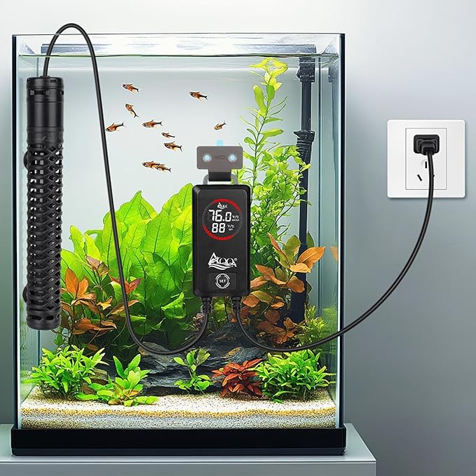 AQQA Aquarium Heater,Submersible Fish Tank Heater 59-93°F/15-34°C External Controller,Rapid Heating,Ultra-high Temperature Protection,Automatic Power-Off When Leaving Water (200W for 26-53 Gallon)