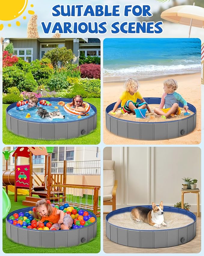 YSJILIDE Portable Dog Pool PVC Pet Swimming Pool Bathtub Collapsible Dog Pool, Hard Plastic Pool for Pets to Swim and Bath (S-32"x 8" Dark Grey)