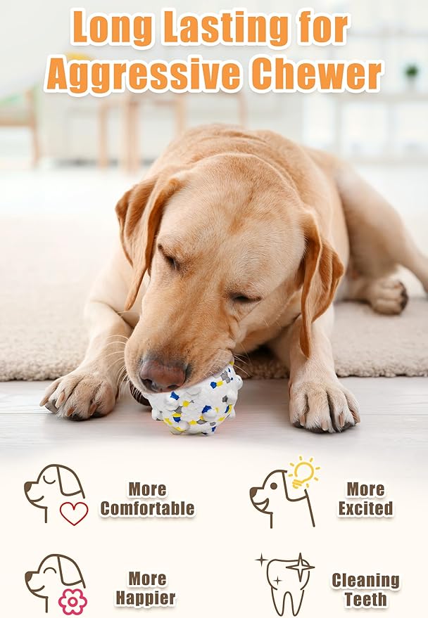 2.36'' Dog Balls for Dogs Aggressive Chewers Indestructible Tennis Durable Bouncy Interactive Dog Toy Balls for Fetch Game Floating Training(White Medium)