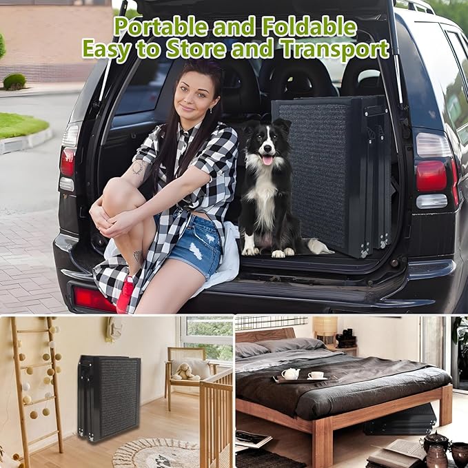 Dog Ramp for Cars SUV Truck-17.3x71in Heavy Duty Foldable Wide Outdoor Pet Stairs with Non-Slip Surface Portable Folding Design for Large Dogs Up to 250lbs (63" L x 17.3" W)