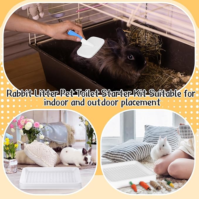 19 Pcs Rabbit Starter Kit Small Bunny Litter Box Animal Grooming Kit Water Bottle Bunny Toys Hay Feeder Bowl Blankets with Cleaning Set for Guinea Pig Rabbit Accessories (White)