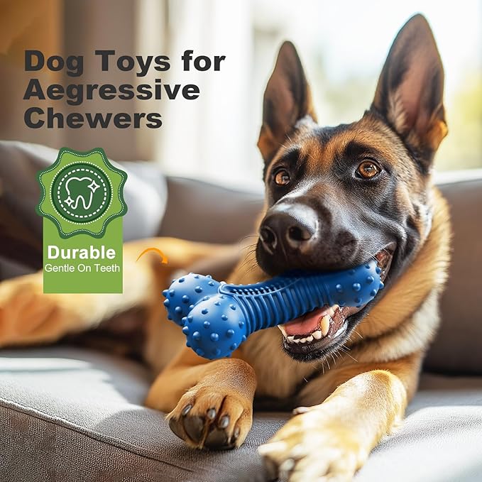 Dog Toys for Aggressive Chewers, Indestructible Chew Toys for Medium Large Dogs,Durable Rubber Dog Bones with Beef Flavor, Tough Dental Toy for Boredom Relief