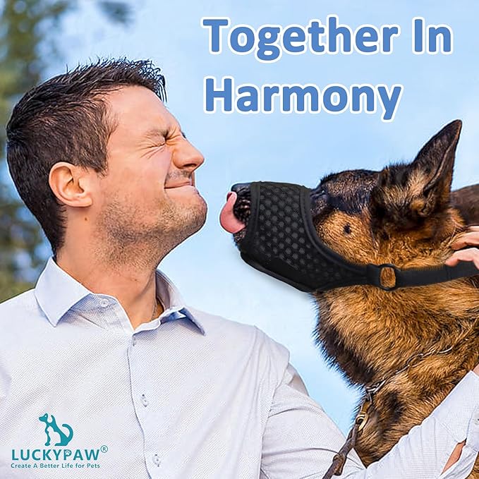 LUCKYPAW Soft Muzzle for Small Medium Sized Dogs, Dog Muzzle to Prevent Biting Chewing, Adjustable Breathable Mouth Guard for Grooming Walking Training(Black, S)