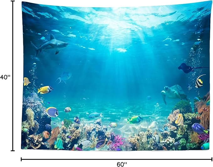 Loccor Underwater World Tapestry Blue Ocean Wall Hanging Under the Sea Coral Reef Wall Tapestry Tropical Fish Tank Undersea Tapestries Marine Wall Art for Bedroom Living Room Dorm Decor 60X40 Inches