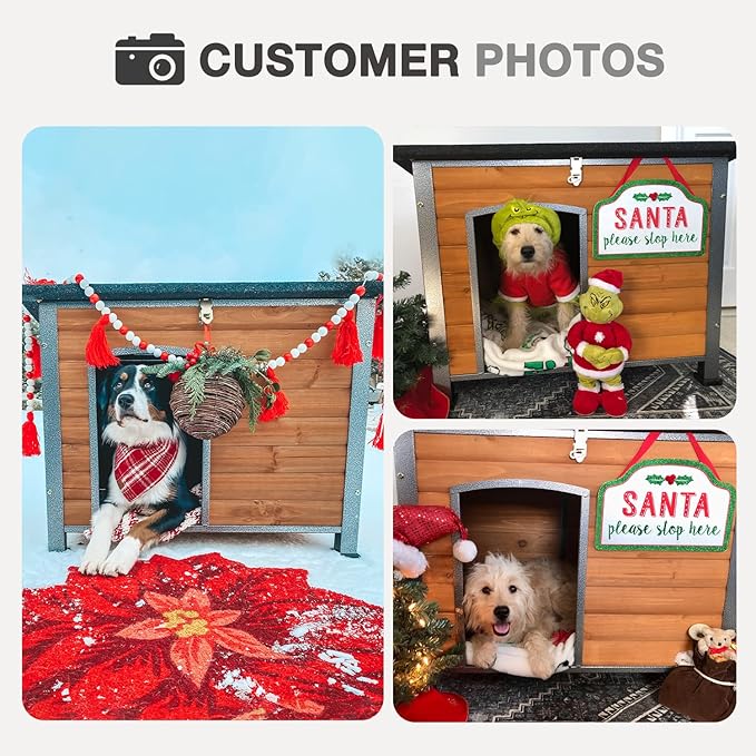 Wooden Dog House Outdoor with Iron Frame, Weatherproof Dog Kennel with Removable Floor, Anti Bite Puppy Shelter with Openable Roof (Brown, 33.5'' x 25.2'' x 22'')