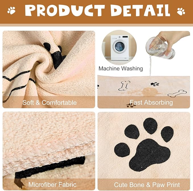 Chumia 4 Pcs Dog Towels for Drying Dog Puppy Bulk Microfiber Absorbent Paw Towel Pet Bathing Supplies Quick Drying for Medium Cats Pets Shower(24 x 40 Inch,Light Brown)
