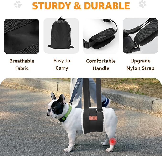 Adjustable Dog Lift Harness, Dog Sling for Large Dogs Lift Support and Rehab Harness for Weak Rear Legs, Soft Hind Leg Support Helps Senior, Injured, Disabled and After ACL Surgery Dogs(Black,Small)