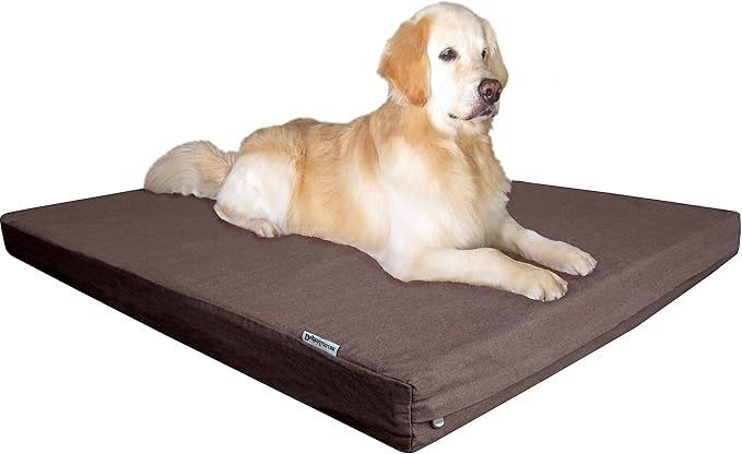Dogbed4less Extra Large Orthopedic Memory Foam Dog Bed for Large Dogs with Durable Waterproof Internal Case, Removable Washable Denim Cover and Bonus Pet Bed Cover, 47X29X4 Fits 48X30 Dog Crate, Brown