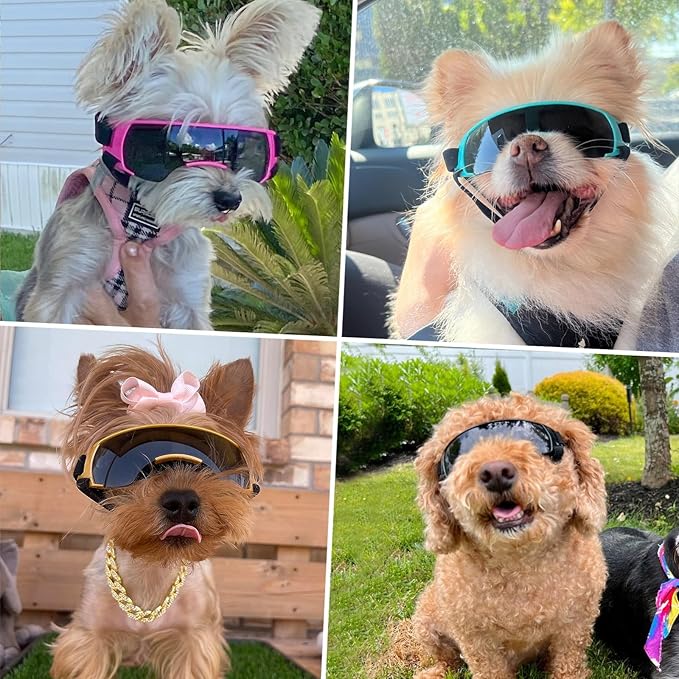 Lesypet Dog Sunglasses Small Breed, Dog Goggles for Small Dogs Windproof Anti-UV Glasses for Dogs Outdoor Eye Protection, Pink