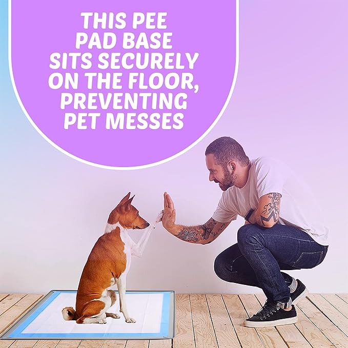TidyFriend Dog Pee Pad Holder Tray Fits for 30” x 36” Pee Pads with Corner Lock Holes, Raised Edges, Non-Spill, Easy to Clean Silicone Dog Potty Tray Holder, for Indoor Floor Protection (Light Grey)