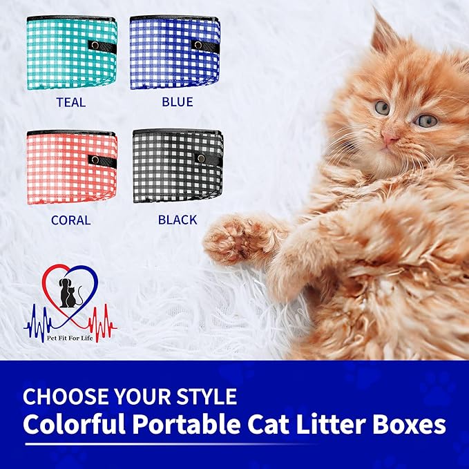 Pet Fit For Life - Vibrant Collapsible Travel Cat Litter Box - Portable, Foldable, Compact Design with Bonus Water Bowl - Ideal for Car & Camping - Reusable, Cats Safe - Black, (16"x12"x5")