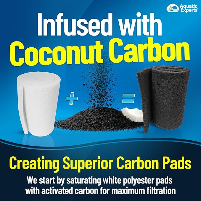 Aquarium Carbon Pad - Cut to Fit Carbon Infused Filter Pad Media for Crystal Clear Fish Tank and Ponds (24 Inch Width, 36 Inch Long)