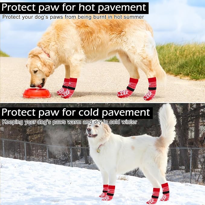 EXPAWLORER Anti Slip Dog Socks, Red, Medium, 4 Count, Fabric, Elastic Band, Dog, Paw Protection, Indoor & Outdoor