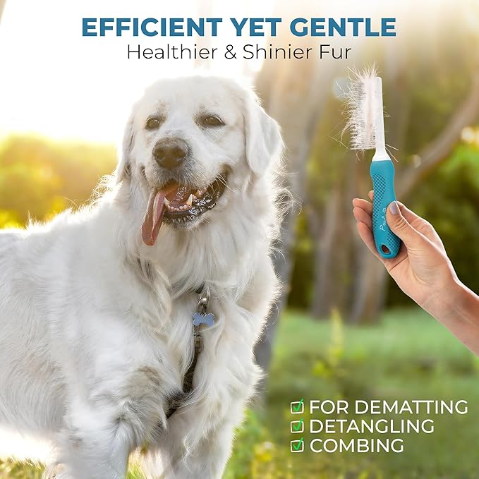 Poodle Grooming Comb - Metal Dematting Comb with Long & Short Stainless Steel Teeth for Removing Matted Hair & Knots, Safe and Gentle for Dogs & Cats