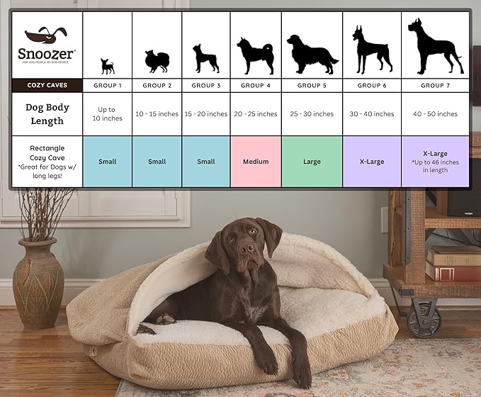 Snoozer Rectangle Cozy Cave Dog Bed - Indoor Dog Bed with Cover Cave, Covered Calming Burrow for Small Sized Pets with Blanket Attached, Enclosed, Washable - Small, Heather Gray