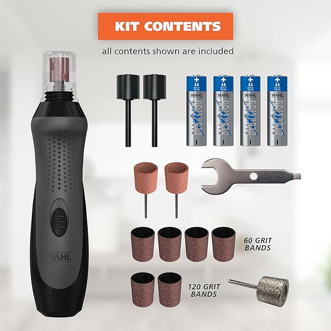 Wahl Grind & Smooth 2 Speed Battery Dog Nail Grinder with Concave Rounding Tip and Nail Guard for Increased Safety and Precise Nail Grinding - Model 3026333