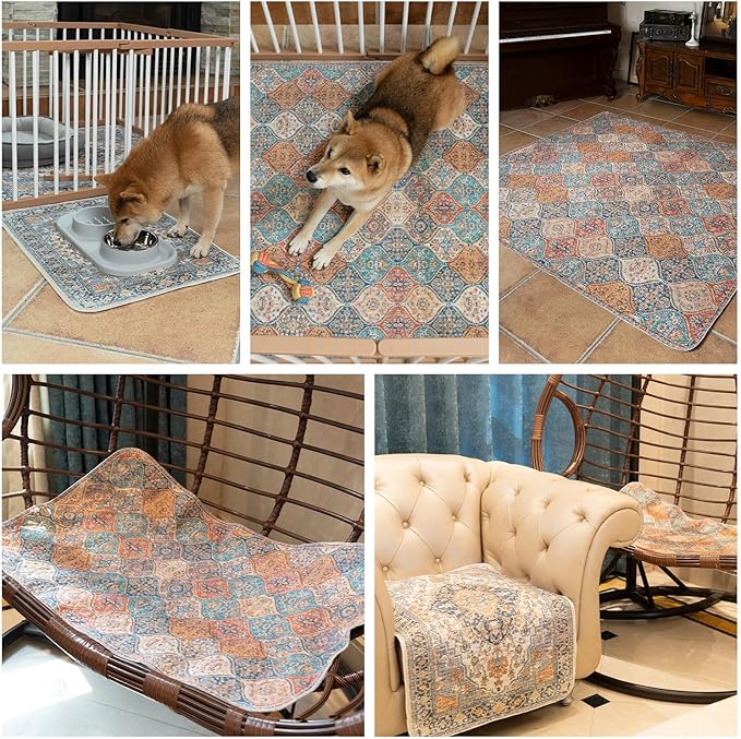 nunubaby Washable Pee Pads for Dogs, Stylish, Non-Slip and Leak-Proof Pee Pads. Reusable Potty Pads for Dogs for Crates and Floors.(Beige/Multi, 36" x36" )