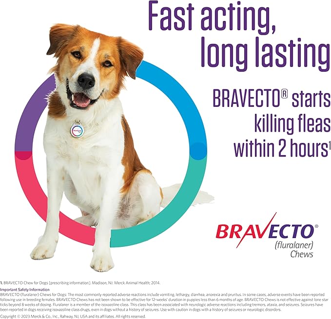 BRAVECTO Chew for Dogs, Flea & Tick, 1 Chew, 12 Week Supply, 88-123 lbs., Pink Box