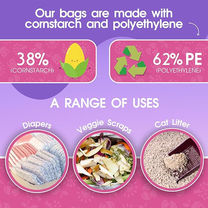 Pet N Pet 720 Counts Lavender Scented, Colorful Poop Bags for Dogs, 38% Plant Based & 62% PE Dog Poop Bags Rolls, Extra Thick Dog Waste Bag, Doggy Bag