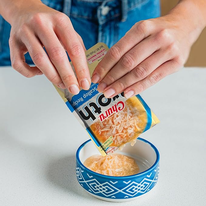 INABA Churu Broth for Cats, Side Dish Pouch, 1.4 Ounces per Pouch, 12 Pouches, Chicken with Salmon Recipe