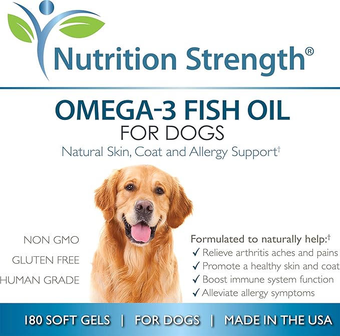Omega 3 Fish Oil Soft Gels for Dogs with EPA & DHA Fatty Acids for Heart, Skin, Coat & Allergy Support, Hip & Joint & Arthritis Dog Supplement, 180 Soft Gels
