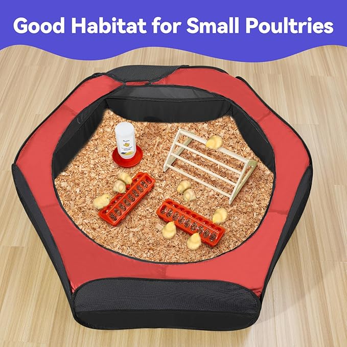Pawaboo 5-in-1 Chicken Brooder Box for Chick Starter Kit, Includes Pet Cage Tent, Chicks Perch, Chicks Feeder, 1.1L Chick Waterer, Baby Chicken Supplies (Brooder Set), Red+Black