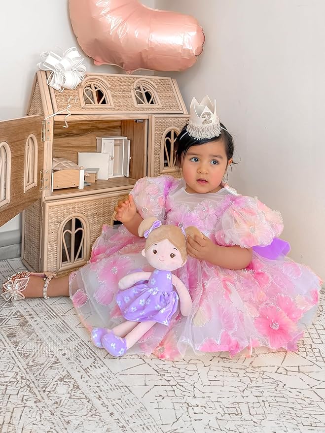 Soft Baby Doll Toys (12''), My First Baby Rag Doll for 1 Year-Old Girl Birthday Gift, Leya Doll Christmas Plush Toys Gift for Toddler Kids Infants -FloraBelle(Purple)