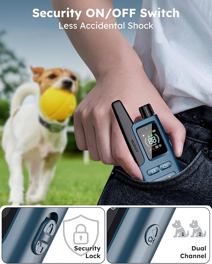 Jugbow Dog Shock Collar 2 Dogs (10-120Lbs) - 4200FT Dog Training Collar with Remote IPX7 Waterproof Electric Collar with 4 Training Modes, Rechargeable e-Collar for Lager Medium Small Dog Cyan Blue