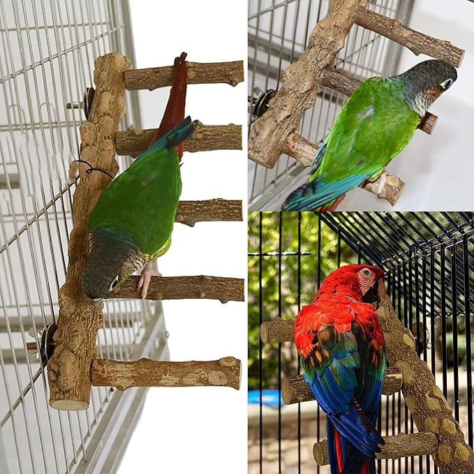 Bird Ladder Perch for Cage, Nature Wooden Bird Bridge Exercise Stands Parrot Climbing Chewing Toys for Small Animal (B)
