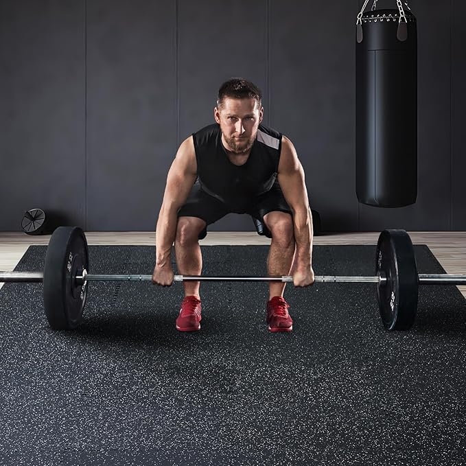 VEVOR 0.56 Inch Thick Gym Floor Tiles, 6 Tiles Rubber Top with EVA Foam, 25" x 25" Gym Flooring Workout Mats with 25 sq.ft Coverage, Interlocking Puzzle Gym Mats for Gym, Home, Garage, Black & White