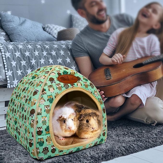 BWOGUE Guinea Pig Bed Warm Cave Beds Hamster House Large Hide-Out for Rabbit Guinea Pigs Bearded Dragon Rats Winter Warm Cage Nest,Green