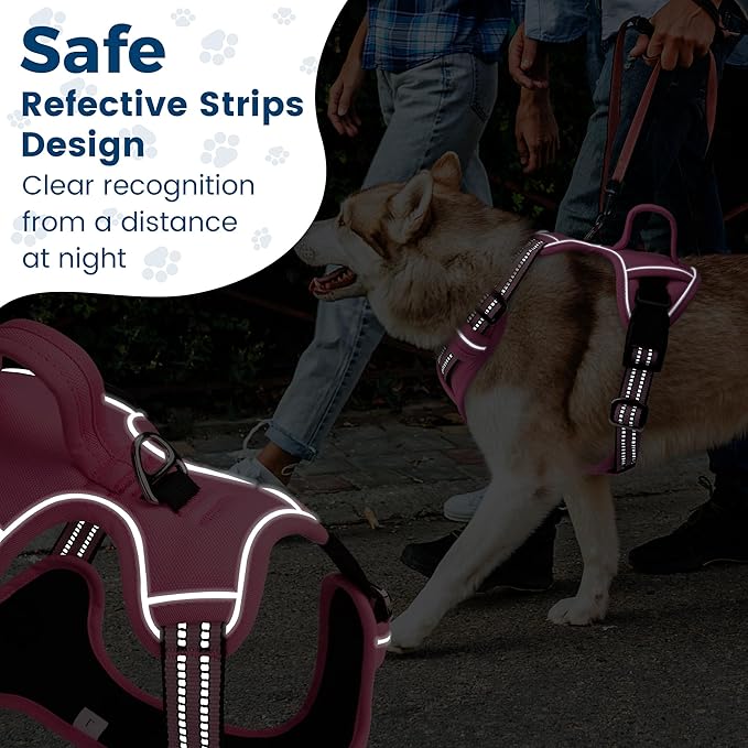 Funfox Dog Harness No Pull, Adjustable Pet Vest Harness, Super Soft Material with Vertical Handle Easy Control, Reflective Night Walking, 2 Leash Clips for Small Sized Dogs, Pink, S