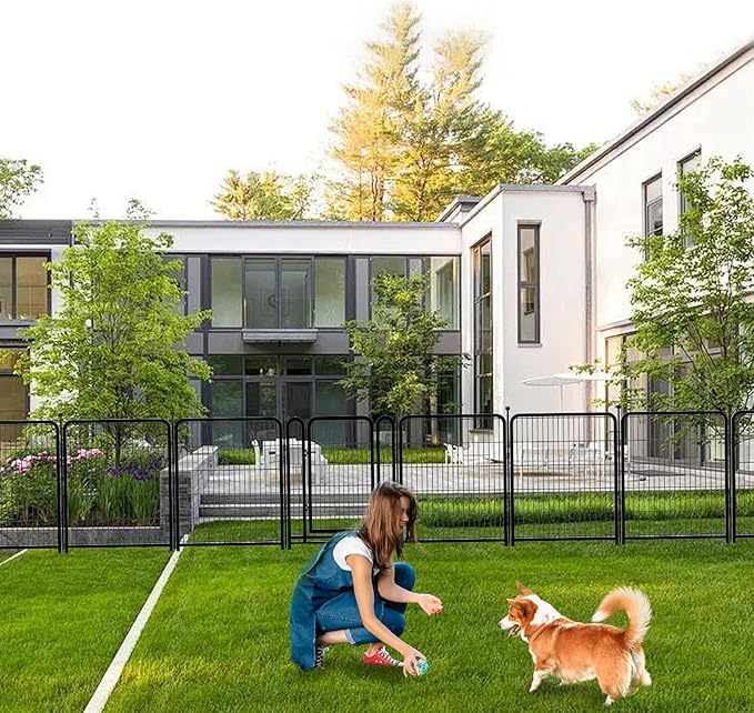 Dog Playpen 24 inch(H) 16 Panels Dog Fence Outdoor for Yard. Metal Dog Pen Heavy Duty Pet Puppy Exercise Pen for Rv Camping Garden Yard, Wide Door Low Threshold Dog Fence Total 31.4 Ft(L)