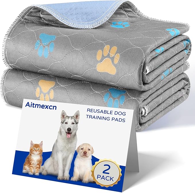 Aitmexcn Washable Puppy Dog Pee Pad, 100% Waterproof Whelping Training Mat for Puppy/Senior Dog, Fast Drying Reusable Puppy Pads for Indoor, Outdoor and Car Travel- 72'' x 72'' Llight Gray 1PC