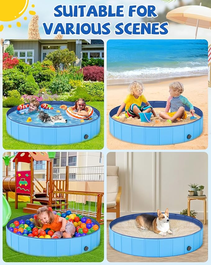 YSJILIDE Portable Dog Pool PVC Pet Swimming Pool Bathtub Collapsible, Hard Plastic for Pets to Swim and Bath (L-48"x 12" Blue)