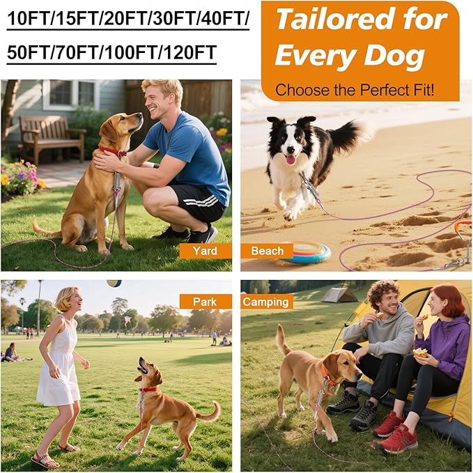 Tresbro 25 FT Dog Tie Out Cable with Spring, Shock Absorbing Tether Chains for Outside Aavilable in 10/15/20/25/30/40/50/70/100/120 FT, Heavy Duty Leads for Yard for Medium & Large Dogs Up to 500 LBS