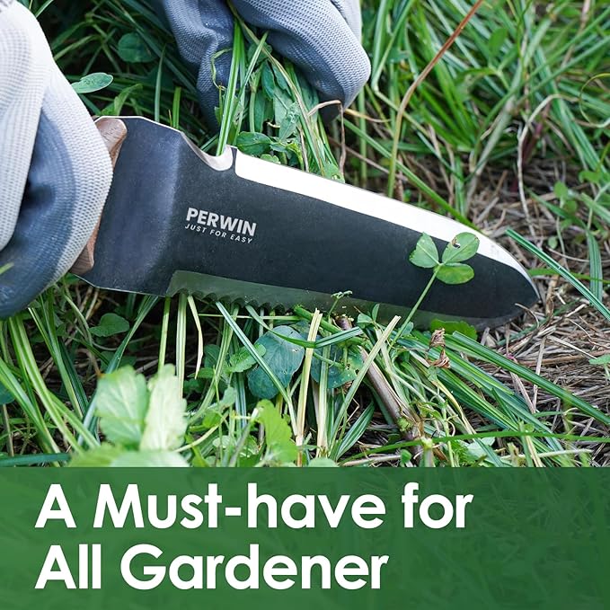 Hori Hori Garden Knife, Garden Tools with Sheath for Weeding,Planting,Digging, 7" Stainless Steel Blade with Cutting Edge, Full-Tang Wood Handle with Hanging Hole