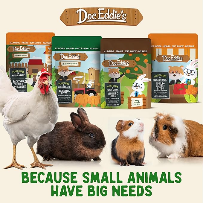 DOC EDDIE'S Digestive Bites - Plant-Based Small Animal Treats for Rabbits, Guinea Pigs, Hamsters, Gerbils, and More - Probiotics Supplement Made with Timothy Hay, Real Fruits, and Veggies