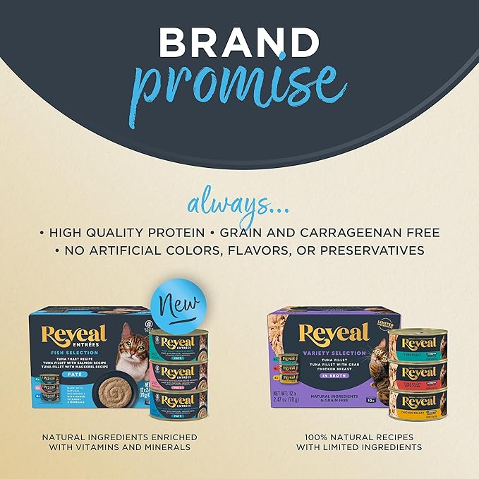 Reveal Natural Wet Cat Food, 24 Count, Grain Free, Limited Ingredient Canned Food for Cats, Chicken Breast with Cheese in Broth, 2.47 oz Cans