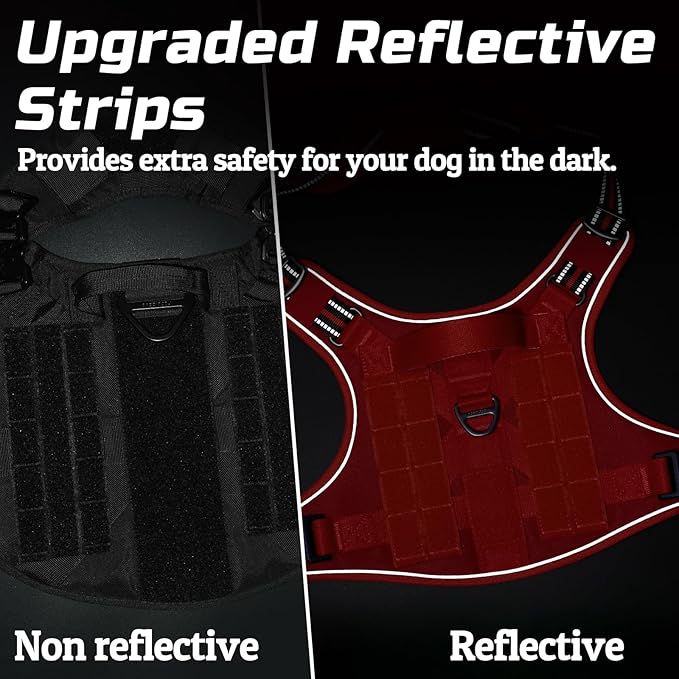 rabbitgoo Tactical Dog Harness for Large Dogs, No Pull Military Service Vest with Handle & Molle, Easy Control for Training Walking, Adjustable Reflective Straps, Red, XL